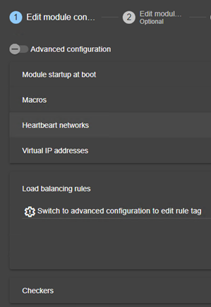 SafeKit web console image
Edit a farm module configuration with a virtual IP address, UDP load-balancing rules, and failover, using module configuration wizard