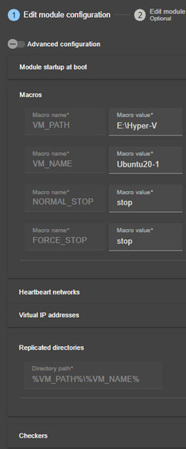 SafeKit web console image
Edit a module configuration with macro, using module configuration wizard