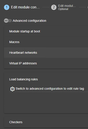 Image de la console web SafeKit
Éditer la configuration du module ferme avec une adresse IP virtuelle, des règles d'équilibrage de charge pour UDP et le basculement automatique, via l'assistant de configuration du module